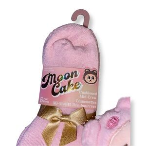 Moon Cake 5 Pair Plush Pink Socks with Mini Plush Charm New